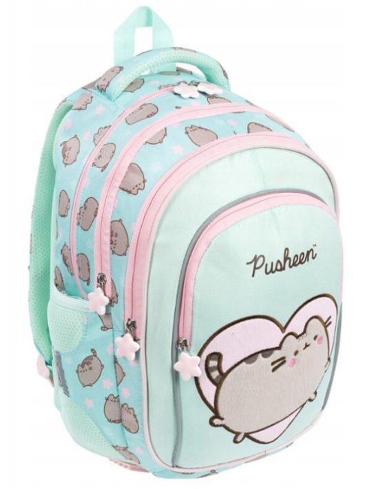 Pusheen cicás hátizsák, iskolatáska, 40x28x18cm, mentazöld