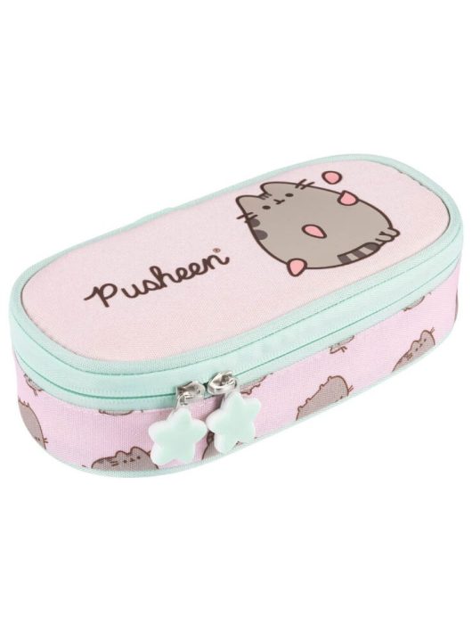 Pusheen cicás tolltartó, beledobálós, ovális, rózsaszín