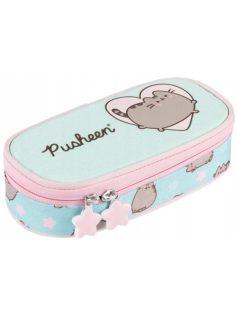   Pusheen cicás tolltartó, beledobálós, ovális, mentazöld