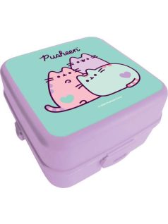 Pusheen cicás uzsonnás doboz, 14x14x8cm, lila-zöld