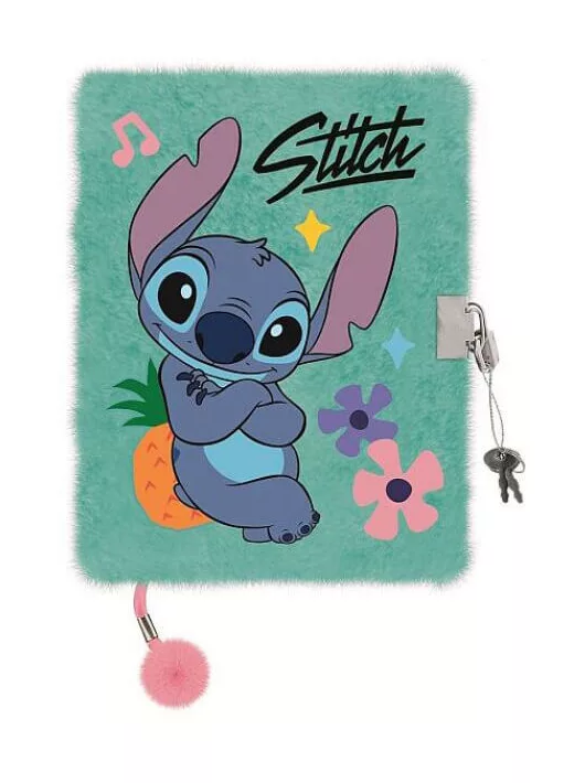 Stitch napló plüss borítóval, A/5, 96 lapos, vonalas, 70g papír