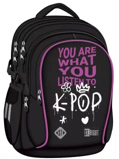   K-POP hátizsák, iskolatáska, 43x32x21cm, 880g, 23l, St.Right, fekete