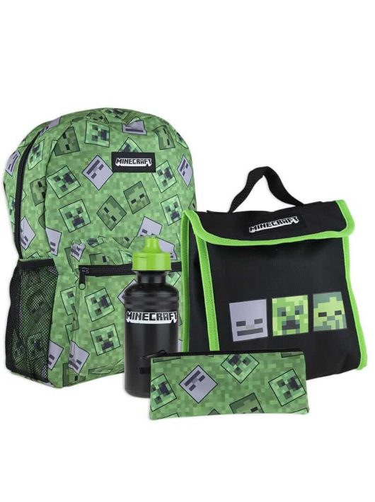 Minecraft hátizsák (40x30x12cm) szett 4 darabos (táska, uzsonnás táska, tolltartó, kulacs), Astra