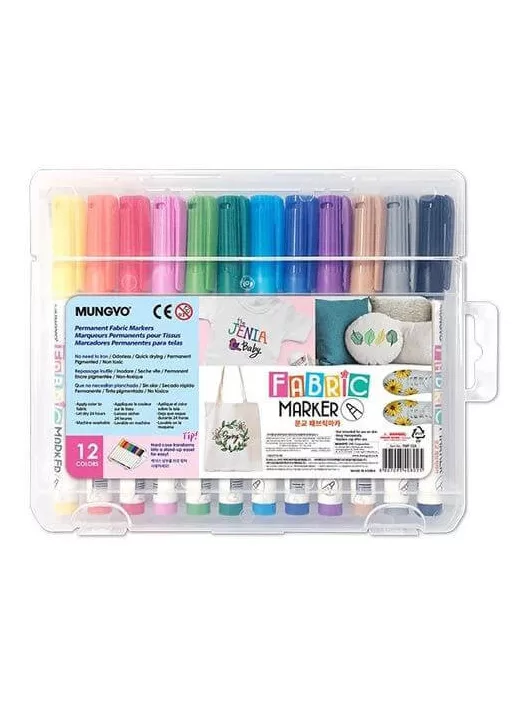 Textilfilc 12 db-os szett, Mungyo Fabric Marker FMF-12A