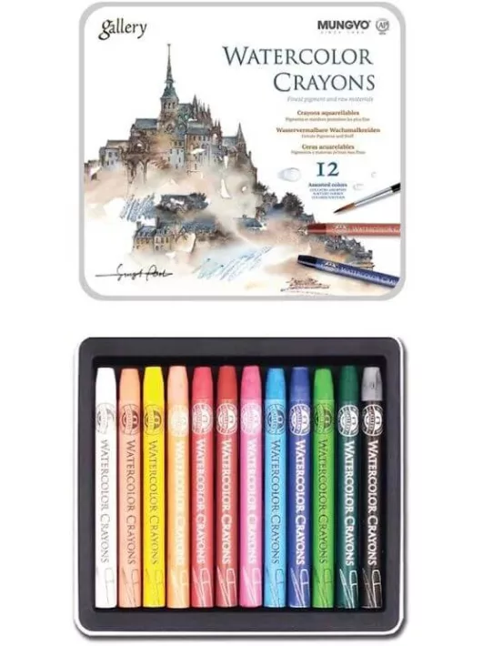 Akvarellkréta 12 db-os szett fémdobozban, Mungyo Gallery Watercolor Crayons MAC-12T