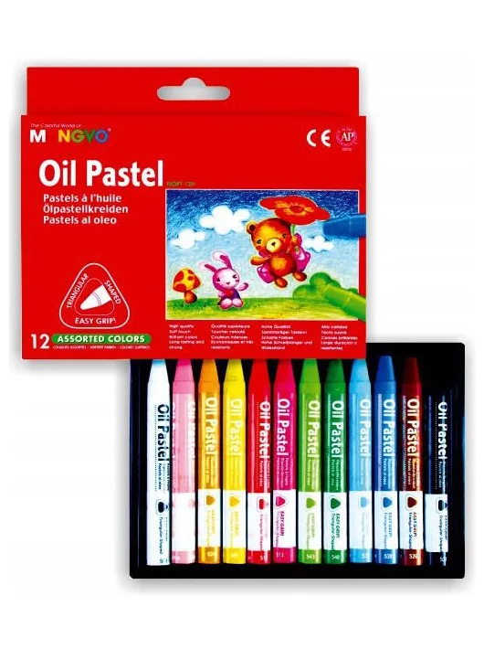 Zsírkréta 12 db-os szett, háromszög test, Mungyo Oil Pastel MOPT-12H