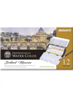   Akvarellfesték 12 félszilkével, metálszínek, Mungyo Professional Water Color MWPH-12MT