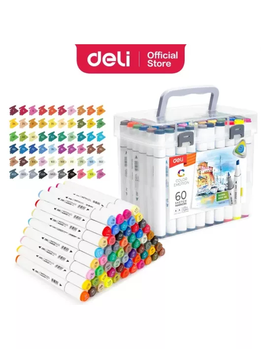 Sketch markerkészlet kétvégű, 60 darabos, Deli