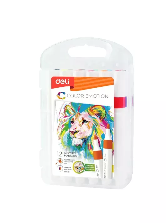 Akril filctoll készlet 12 db-os, háromszögletű, Deli