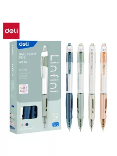   Golyóstoll, nyomógombos, 0,7mm, kék tinta, többféle tolltest, Linfini, Deli