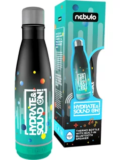   Nebulo thermo kulacs, fém, 460ml, beépített BLUETOOTH hangszóróval, fekete-türkiz