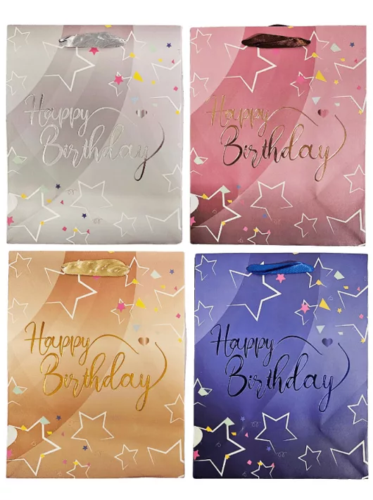 Születésnapi ajándéktáska 23x18x10cm, közepes, csillagos, többféle