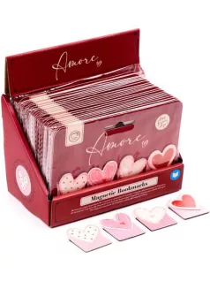 Szivecskés mágneses könyvjelző, 4 db/csomag, Amore
