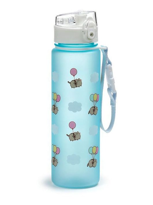 Pusheen cicás kulacs, 600ml, Pusheen macska lufikkal, kék