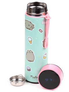  Pusheen cicás rozsdamentes acél thermo palack, digitális hőmérővel, 450 ml, Ínyenc Pusheen macska