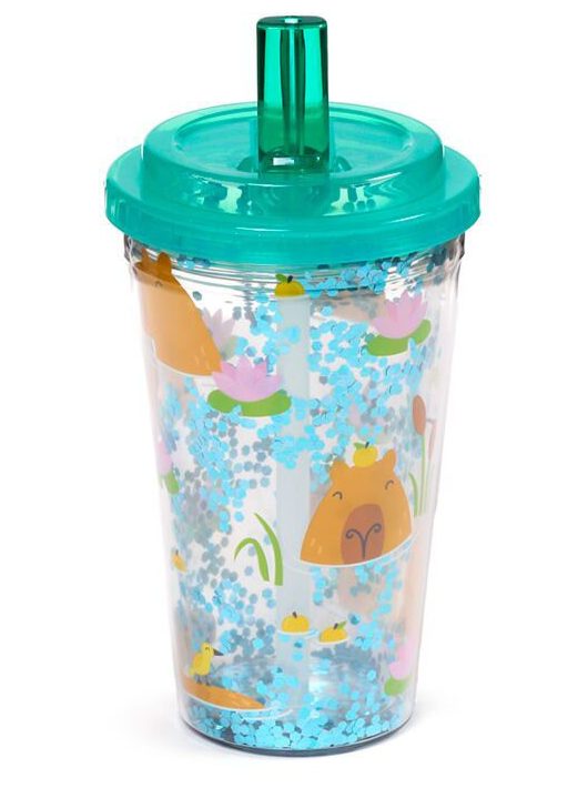 Kapibara pohár szívószálas tetővel, 500 ml