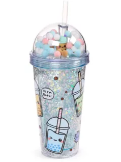   Bubble Tea pohár pomponos tetővel és szívószállal, 500ml, Foodiemals