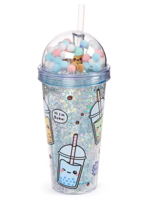 Bubble Tea pohár pomponos tetővel és szívószállal, 500ml, Foodiemals
