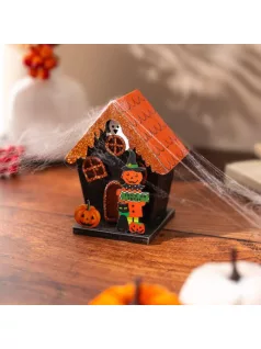   Halloweeni dekor házikó, LED-es, narancssárga, tök és szellem, Trick or Treat