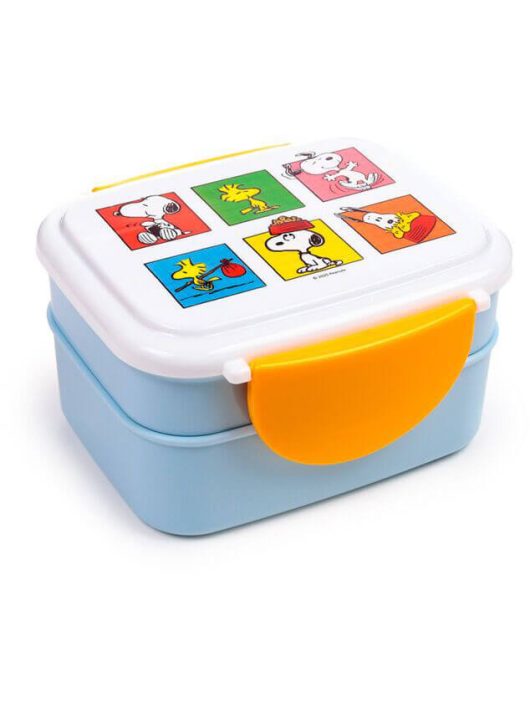 Snoopy ételhordó, uzsonnás doboz szett, evőeszközökkel, Bento, Snoopy & Woodstock PEANUTS