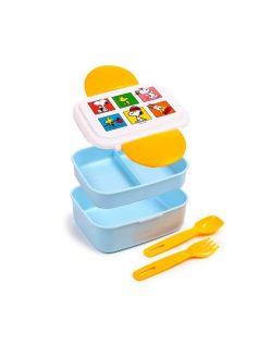   Snoopy ételhordó, uzsonnás doboz szett, evőeszközökkel, Bento, Snoopy & Woodstock PEANUTS