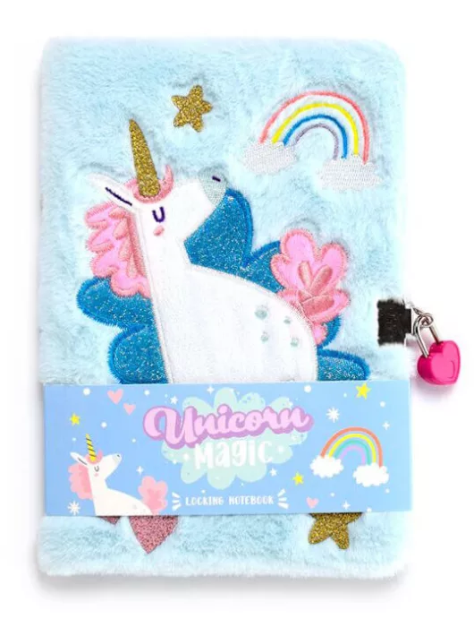 Unikornis napló kulccsal, 22,5x15x2cm, plüss borítóval, vonalas, Unikornis varázslat