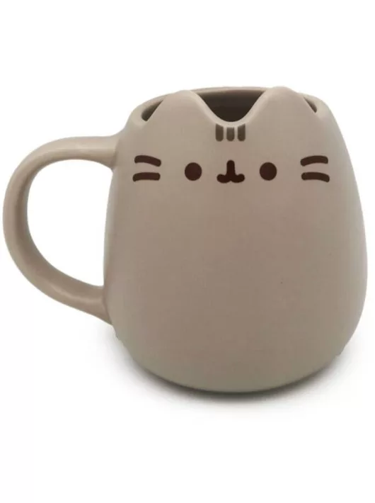 Pusheen cicás bögre, kerámia, szürke, Pusheen macska formájú