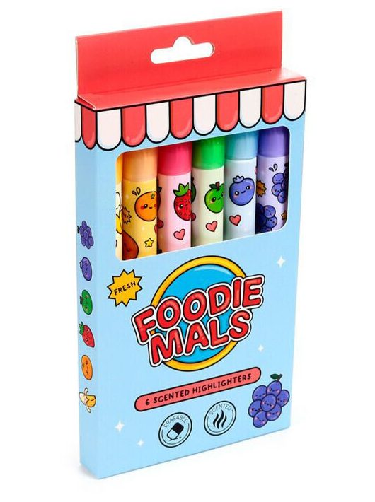 Törölhető, illatos szövegkiemelő szett, 6 db/szett, Gyümölcsök, Foodiemals