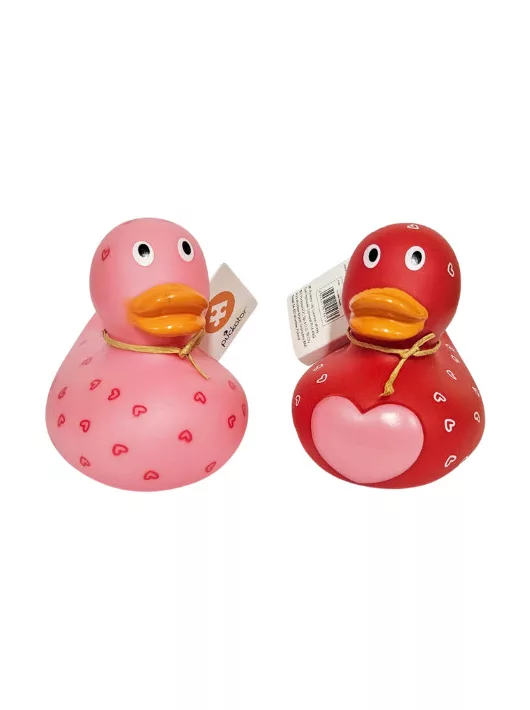 Szivecskés gumikacsák, fürdőjáték, 8x9x9cm, Amore, 2 féle