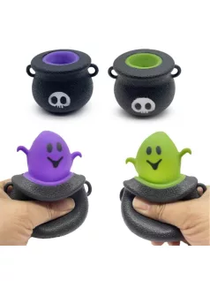   Halloweeni nyomogatható antistressz játék, üstből kiugró szellem, kísérteties Spooky, kétféle változat