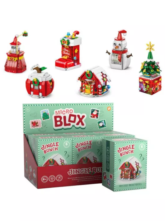 Karácsonyi mini építőkocka készlet, zsákbamacska mistery micro blox, karácsonyi csapat, 6 féle változat