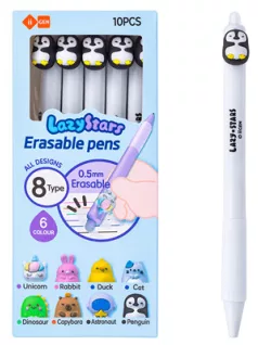   Radírozható zseléstoll, színes tintával, 0,5mm, Lazy Stars, pingvin - fekete betéttel (IG5300)