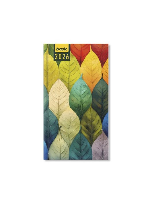 Period Basic zsebnaptár, álló, heti, 9x16,5cm, 2026, Leaves