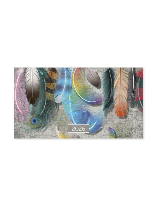 Period tűzött zsebnaptár, fekvő, 8,5x15,5cm, kétheti, 2026, Feather
