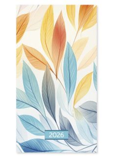   Period tűzött zsebnaptár, álló, 8,5x15,5cm, kétheti, 2026, Leaves