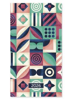   Period tűzött zsebnaptár, álló, 8,5x15,5cm, kétheti, 2026, Tiles