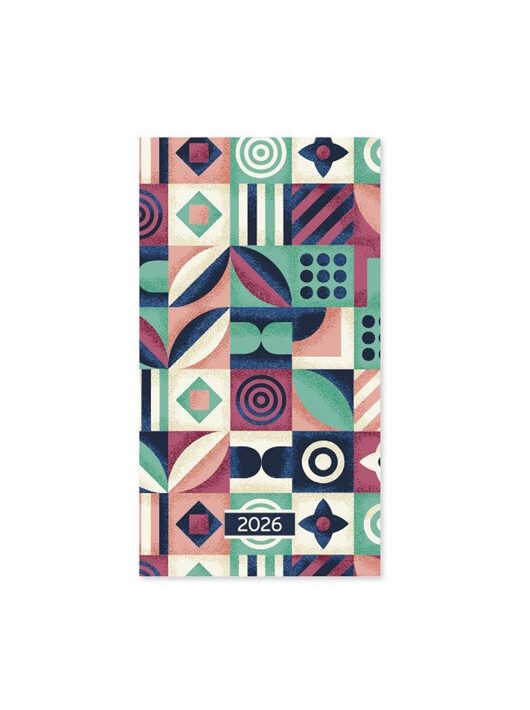 Period tűzött zsebnaptár, álló, 8,5x15,5cm, kétheti, 2026, Tiles