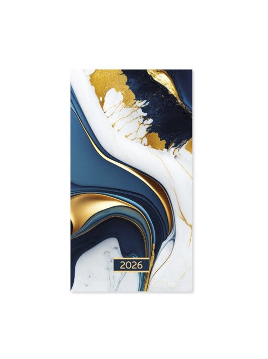 Period tűzött zsebnaptár, álló, 8,5x15,5cm, kétheti, 2026, Marble