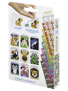   Pixel kulcstartókészítő szett 3 kulcstartó alaplappal, 8 színnel, mintákkal, állatok