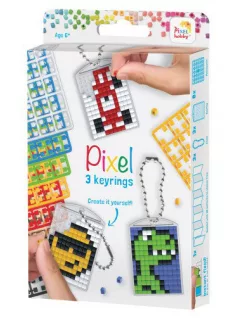   Pixel kulcstartókészítő szett 3 kulcstartó alaplappal, 8 színnel, mintákkal, fiús