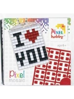   Pixel kulcstartókészítő szett 1 kulcstartó alaplappal, 3 színnel, I love you