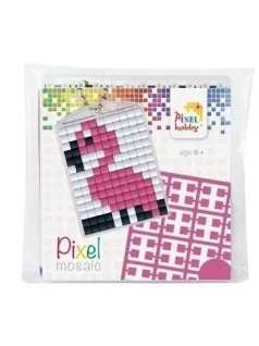   Pixel kulcstartókészítő szett 1 kulcstartó alaplappal, 3 színnel, flamingó