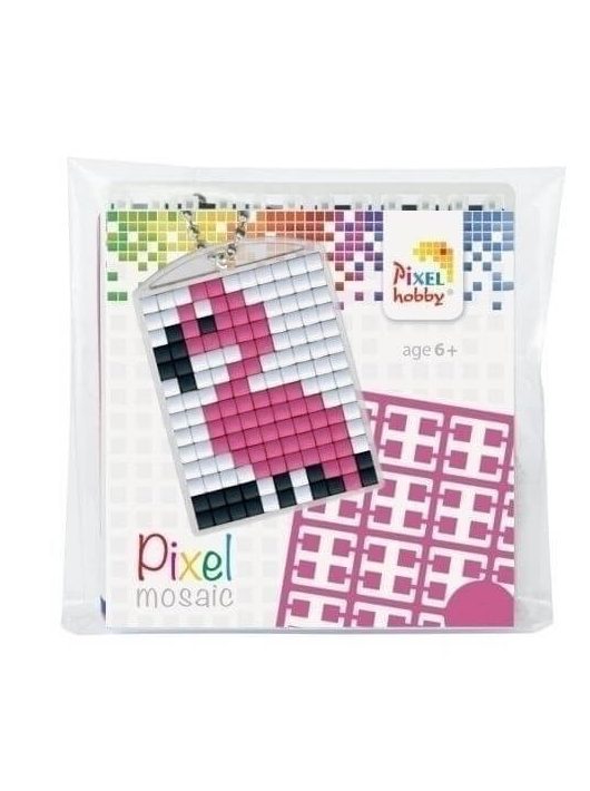 Pixel kulcstartókészítő szett 1 kulcstartó alaplappal, 3 színnel, flamingó