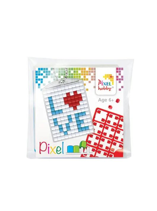 Pixel kulcstartókészítő szett 1 kulcstartó alaplappal, 3 színnel, Love