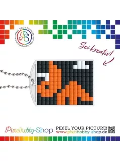   Pixel kulcstartókészítő szett 1 kulcstartó alaplappal, 3 színnel, dínó, narancssárga