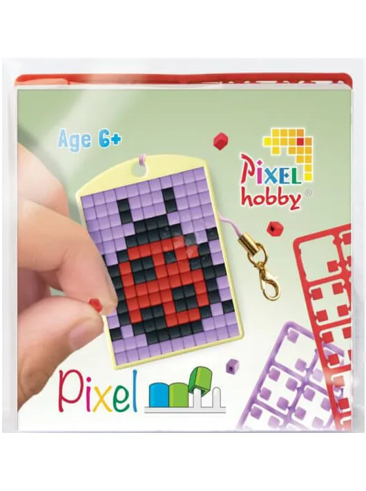 Pixel kulcstartókészítő szett 1 kulcstartó alaplappal, 3 színnel, katica