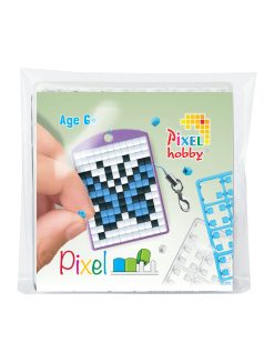   Pixel kulcstartókészítő szett 1 kulcstartó alaplappal, 3 színnel, kék pillangó