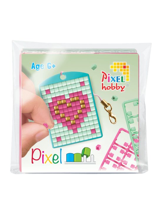 Pixel kulcstartókészítő szett 1 kulcstartó alaplappal, 3 színnel, szivecske