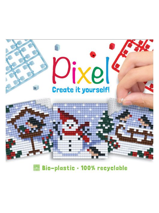 Pixel kocka, pixel szett 3 db kis alaplappal, hóember