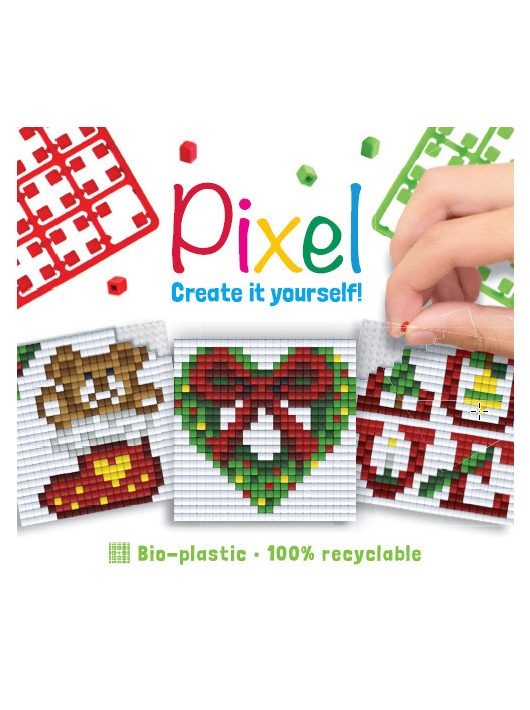 Pixel kocka, pixel szett 3 db kis alaplappal, karácsonyi minták